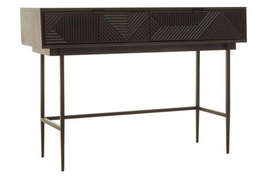 Silver and Black Carved Wooden Effect Console Table with 2 Storage Drawer | Jakara