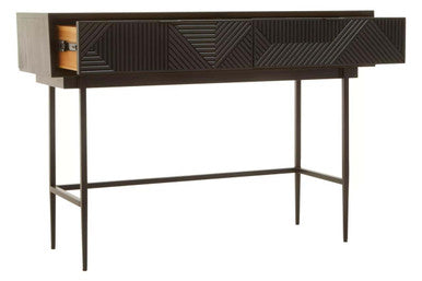 Silver and Black Carved Wooden Effect Console Table with 2 Storage Drawer | Jakara