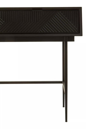 Silver and Black Carved Wooden Effect Console Table with 2 Storage Drawer | Jakara