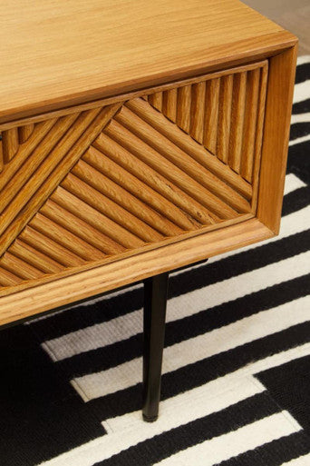 Natural Carved Effect 2-Drawer Coffee Table with Metal Legs | Jakara
