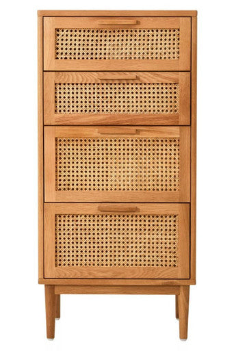 Rattan and Oak Wood Chest of Four Drawers | Lyon