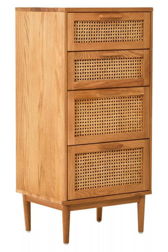 Rattan and Oak Wood Chest of Four Drawers | Lyon