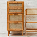 Rattan and Oak Wood Chest of Four Drawers | Lyon