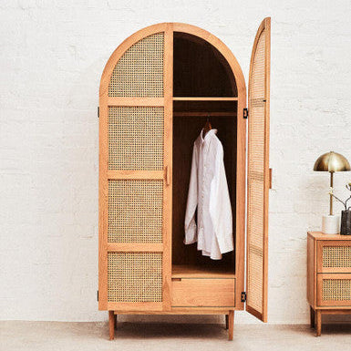 Rattan and Oak Wood 2 Door Wardrobe | Lyon