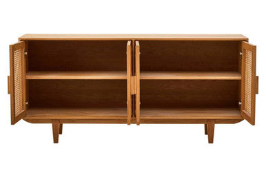 Rattan and Oak Wood 4 Door Sideboard | Lyon
