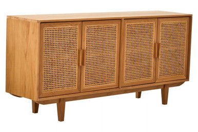 Rattan and Oak Wood 4 Door Sideboard | Lyon