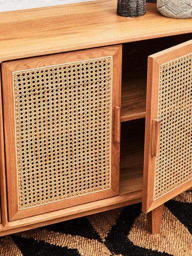 Rattan and Oak Wood 4 Door Sideboard | Lyon