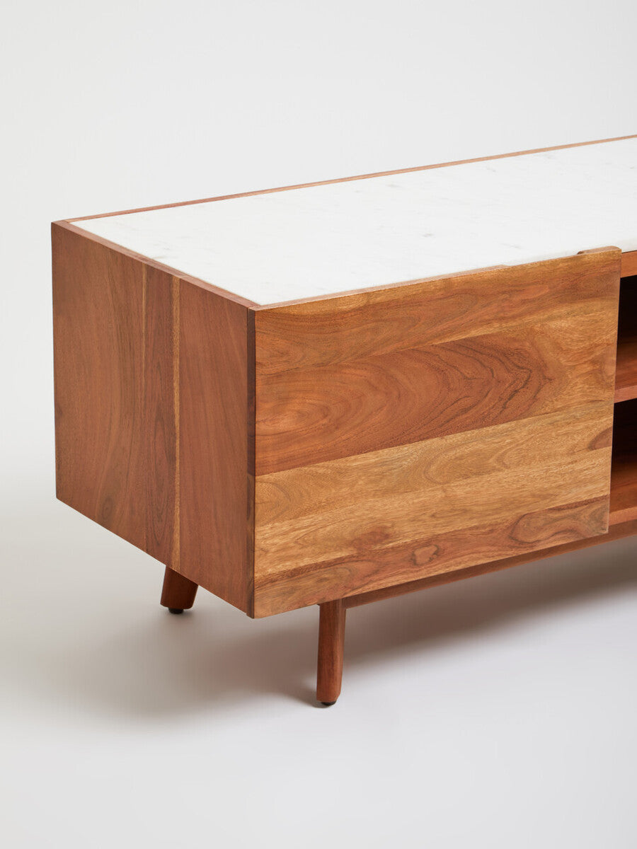 Acacia Wood and White Marble Media Unit | Myan