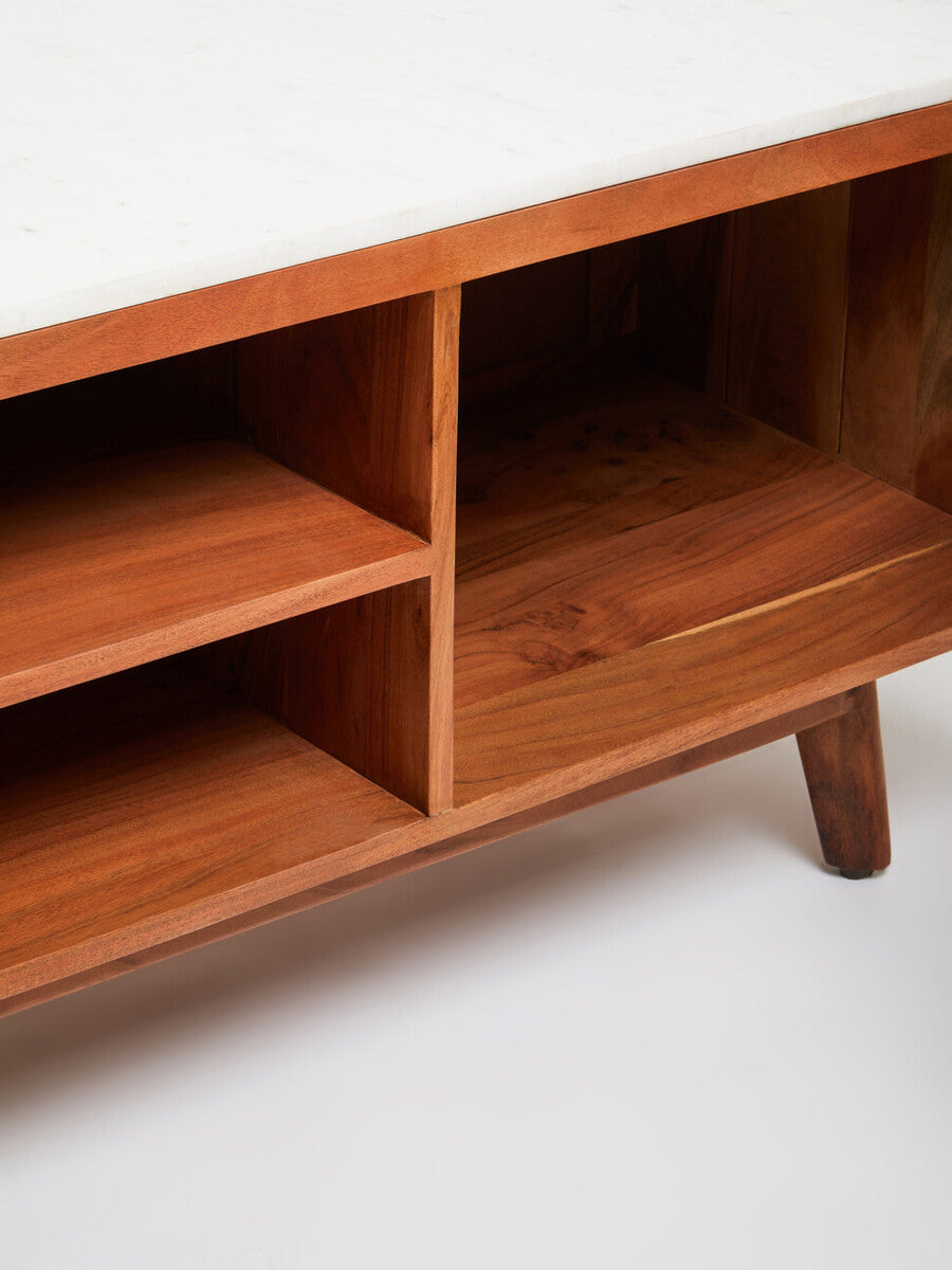 Acacia Wood and White Marble Media Unit | Myan