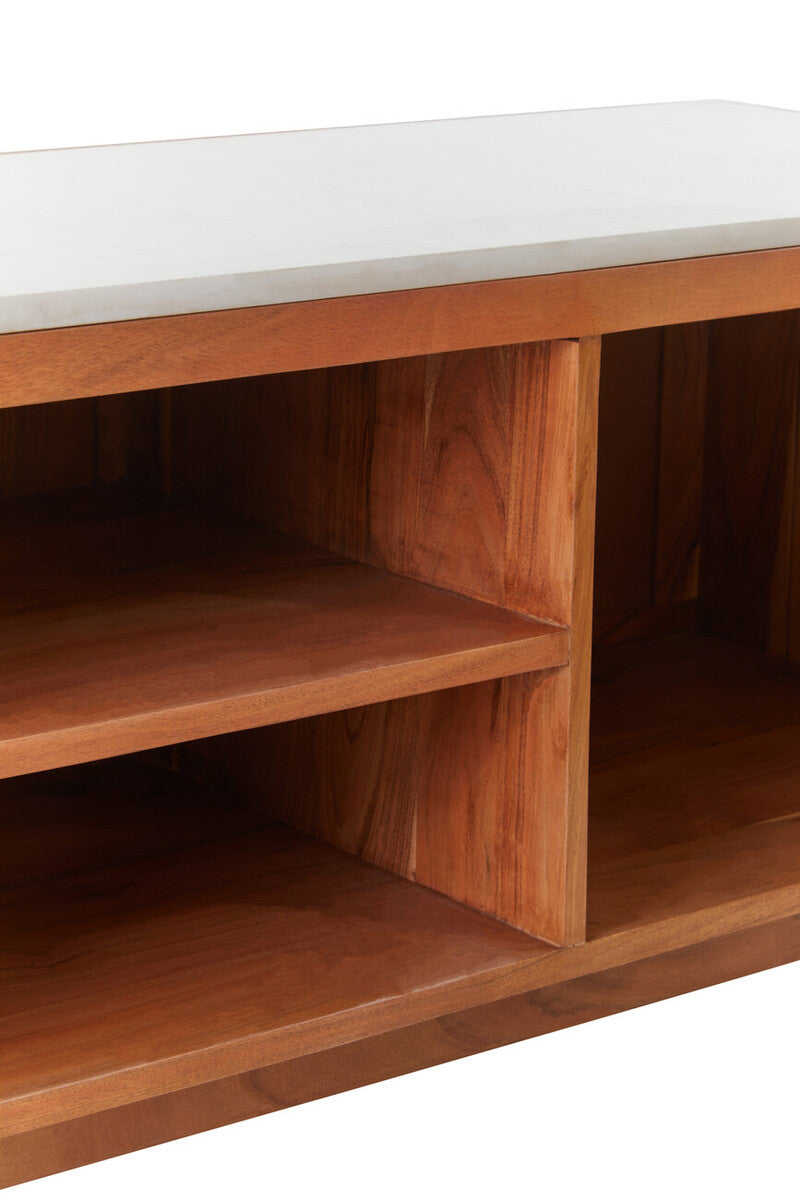 Acacia Wood and White Marble Media Unit | Myan