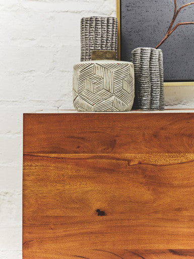 3 Drawer Acacia Wood White Marble Sideboard | Myan