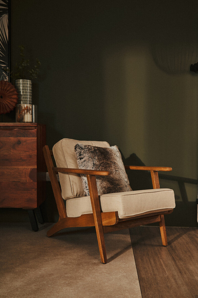 Natural Linen and Oak Wood Armchair | Hector