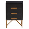 Black Mango Wood 3-Drawer Side Table with Gold Iron Legs and Handles | Kochi