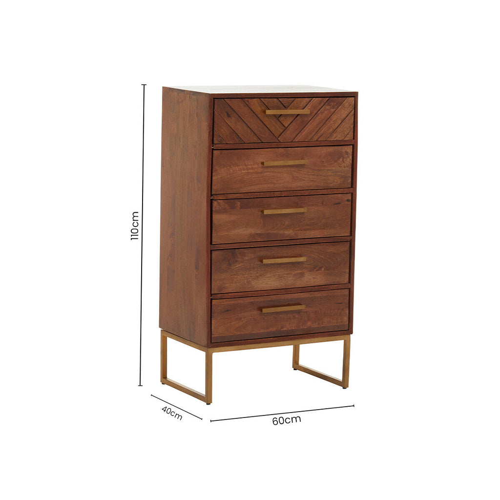 Mango Wood Chest of 5 Drawers | Gaya