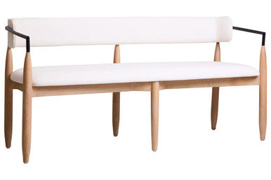 Cream Textured Fabric Dining Bench with Wood Frame | Persolo
