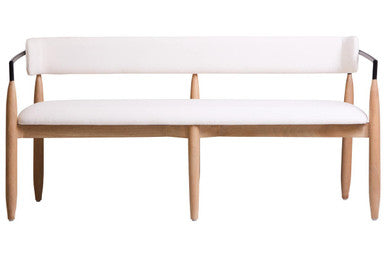 Cream Textured Fabric Dining Bench with Wood Frame | Persolo